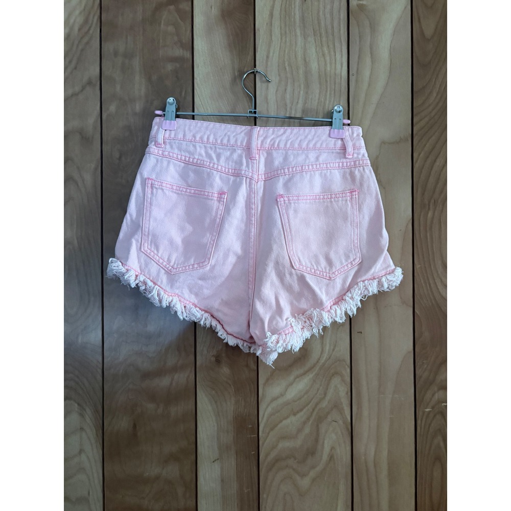 SHEIN Womens Pink High Waisted Frayed Raw Hem Denim Jean Shorts Size S 4 - Picture 2 of 5